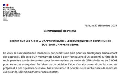 2025 – Aide aux contrats d’apprentissage